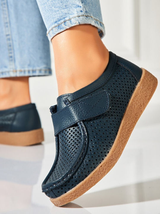 Leder Damen Mokassins in Marineblauer Farbe