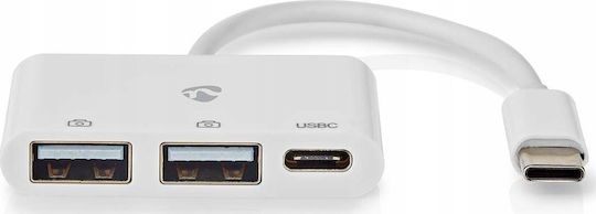 Nedis Hub 2 Ports USB 2.0 with USB-C / USB-A Connection White