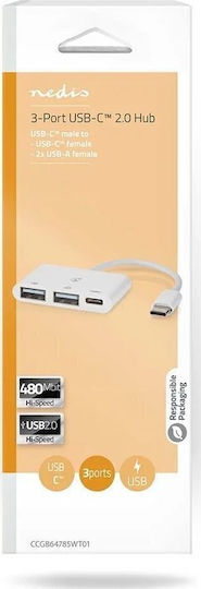 Nedis Hub 2 Ports USB 2.0 with USB-C / USB-A Connection White