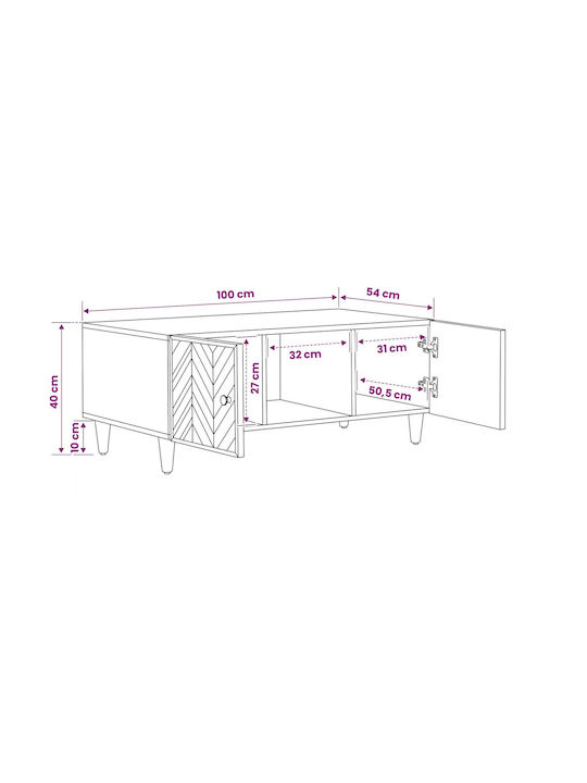 Rectangular Central Coffee Table Solid Wood Brown 100x54x40cm