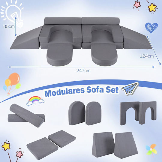 Детски Диван 35x124x35 см Сив Детски Диван 35x124x35 см Сив