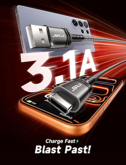 Jsaux Braided USB 2.0 Cable USB-C Male - USB-A 18W Gray 2m