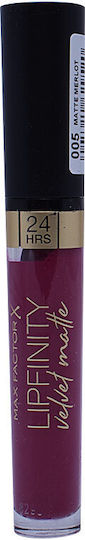 Max Factor Lipfinity Velvet Matte Long Lasting Liquid Lipstick Velvet 05 Merlot 3.5ml