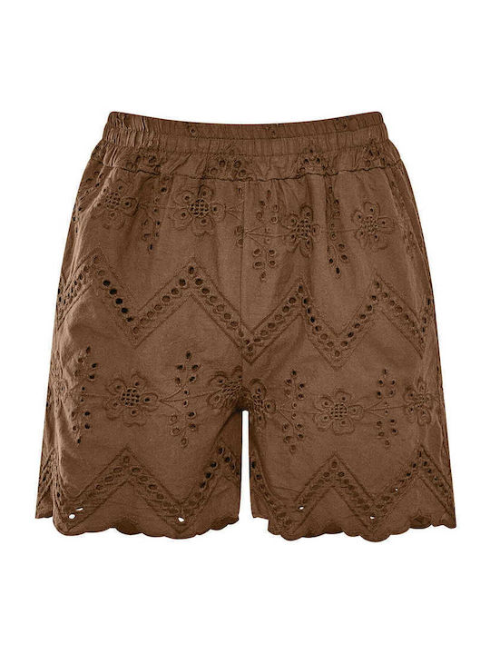 Celestino Damen-Shorts Bestickte Baumwolle Braun