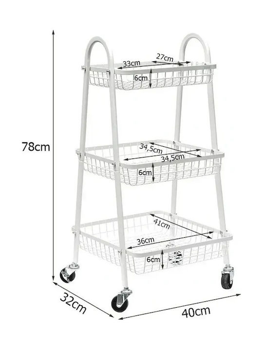 Verk Group Metallic Kitchen Trolley 3 Tiers White 40x32x78cm