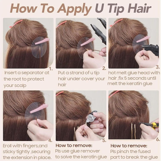U Shape Tip Extensions Keratin Glue 50 Pieces Black