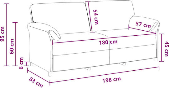 Three-Seater Velvet Purple Couch 198x83x95 cm