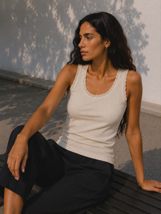 Women's Cotton Sleeveless Beige Blouse