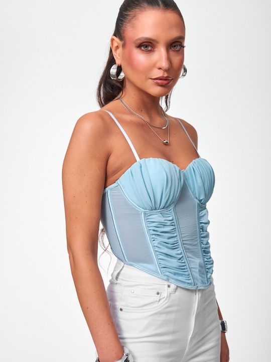 Damen Bluse Korsett Hellblau