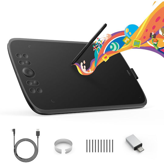Ugee M908 Tabletă Grafică 10x6.25" Usb 8 Butoane 16384 Niveluri de Presiune 8 Vârfuri de Schimb Compatibilă cu Telefonul Pictură Design Creație Artistică Schiță – Negru