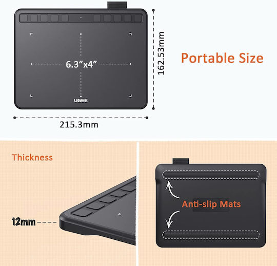 Ugee S640 Tabletă Grafică Pc Tabletă Digitală de Desen Stylus 8192 Niveluri Sensibilitate la Presiune 10 Taste Scurtătură Compatibil Windows Mac Linux Android