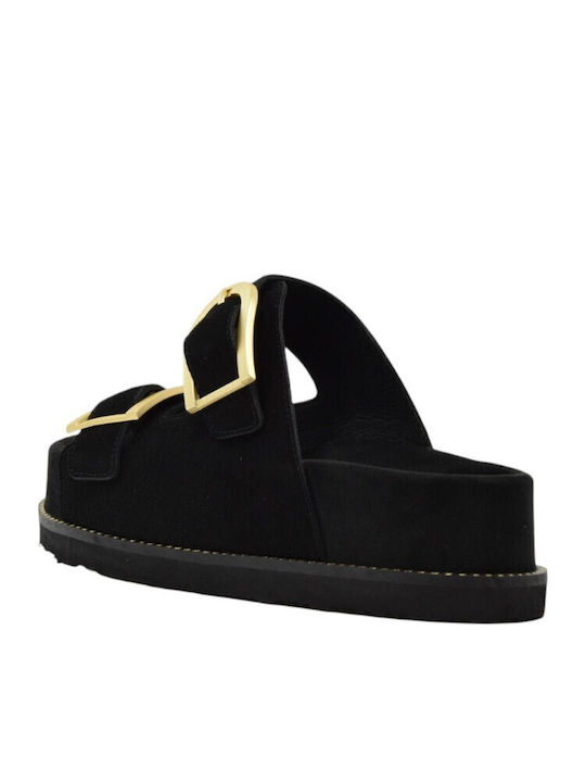 Deri Damen Flatforms Schwarze