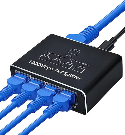 Splitter Rețea Ethernet Zola 4 Porturi Rj45 Viteză 1 Gb S Compatibil Cat5e Cat6 Cat7 Cat8 Alimentare Usb 8.5 X 6 X 2.5 Cm Negru