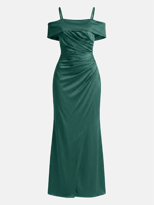Summer Maxi Dress for Wedding - Christening Satin Green