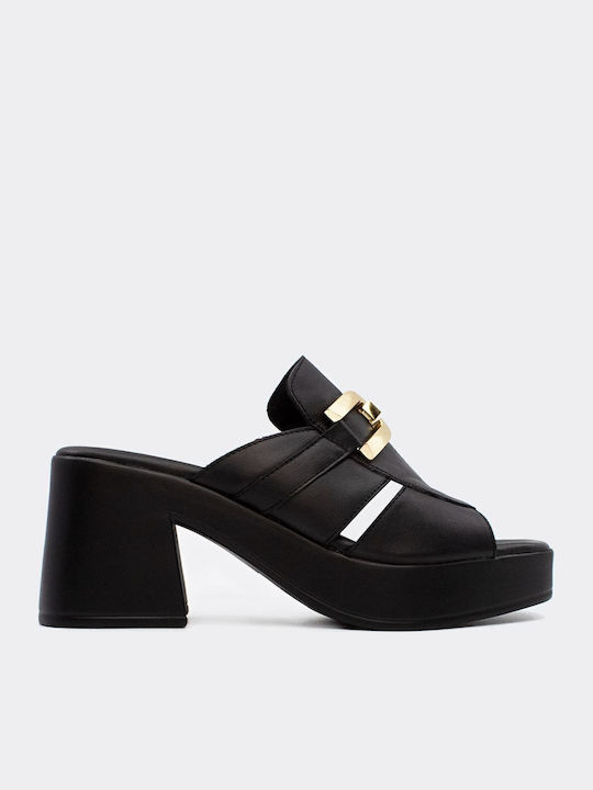 Piele Mule cu cu gleznă înaltă Toc în Culoare Negru