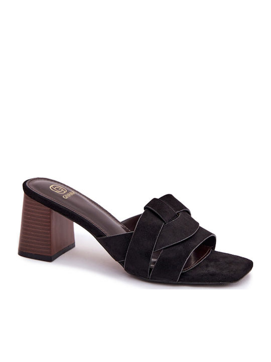 Suede Mules With High Heel In Black Colour