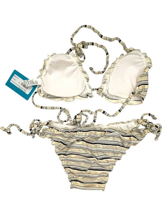 Set Bikini Triangle with Removable Padding and Brazil Striped Pattern Gold Stripes