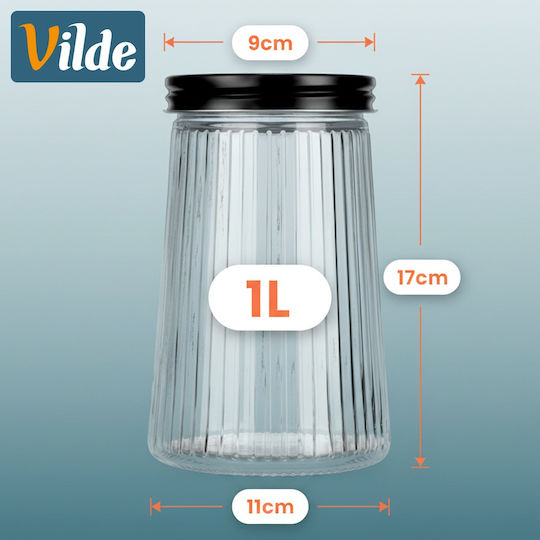 Vilde Glasvase für Kaffee / Nudeln mit Deckel Schwarz 1000ml