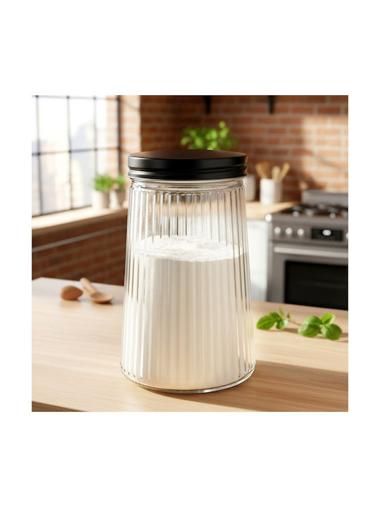 Vilde Set of 3 Jars for Coffee Pasta with Lid Glass Black 1000ml