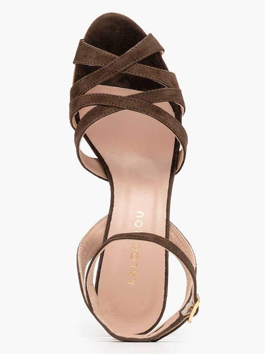 Suede Damen Sandalen Braun