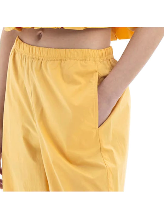 Damen Hochbund Stoff Capri Hosen mit Gummiband in Entspannte Passform Gelbe