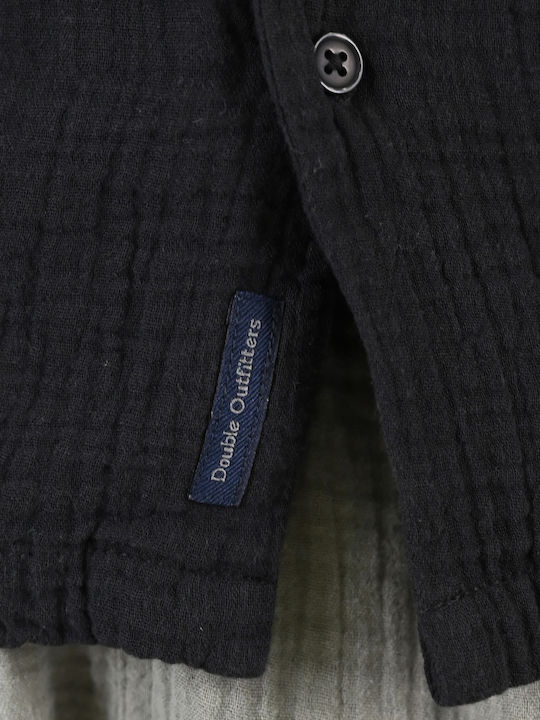 Kurzärmeliges Denim Herrenhemd in Normale Passform Schwarz