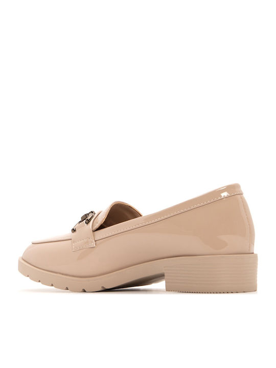 Patent Leather Women's Loafers in Beige Colour