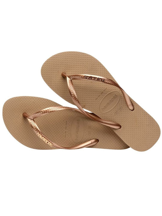 Havaianas Slim Logo Metallic Flip Flops Roz Auriu