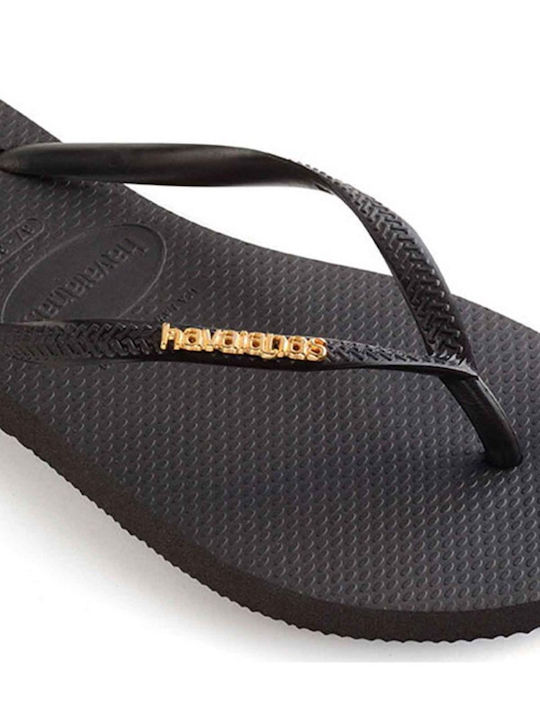 Slim Logo Metallic Flip Flops in Black Colour