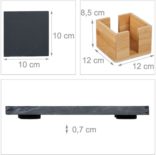 Relaxdays Set De Suporturi Pentru Pahare Din Lemn Gri 8.5x12cm 8 Bucăți