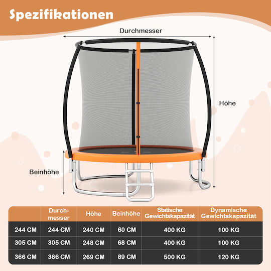 Costway TW10142OR Trampolin Draußen Mit Durchmesser 366cm Mit Leiter & Netz