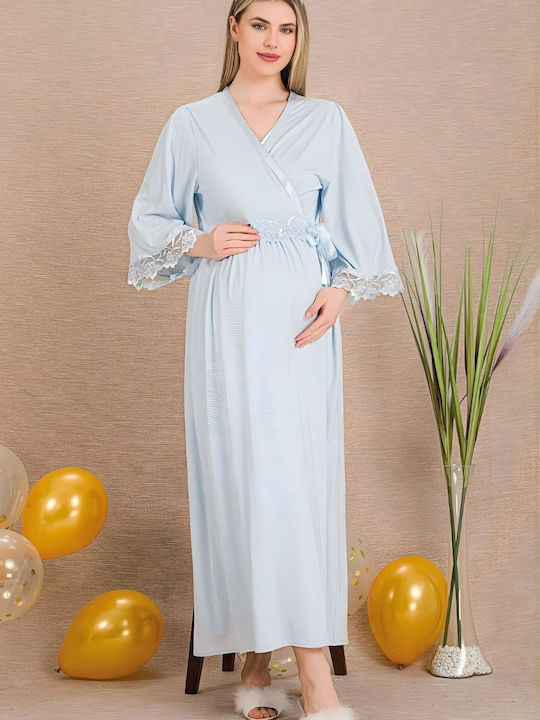 Esthisis Nightgown with Robe Maternity & Breastfeeding Light Blue