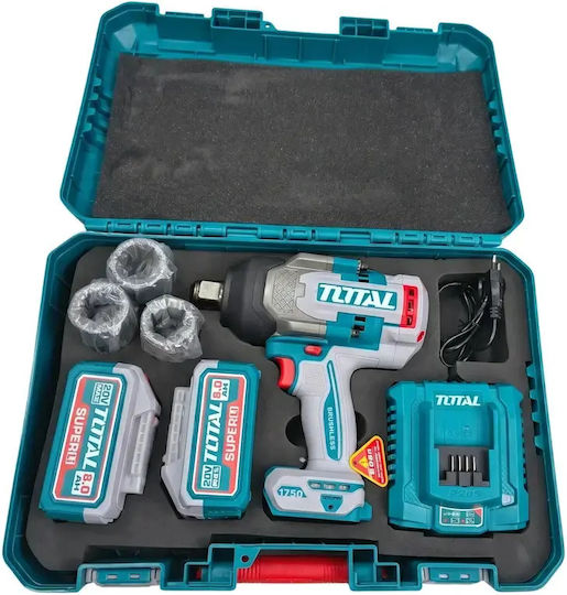 Total Μπουλονόκλειδο Μπαταρίας 20V 2x8Ah με Υποδοχή 3/4"