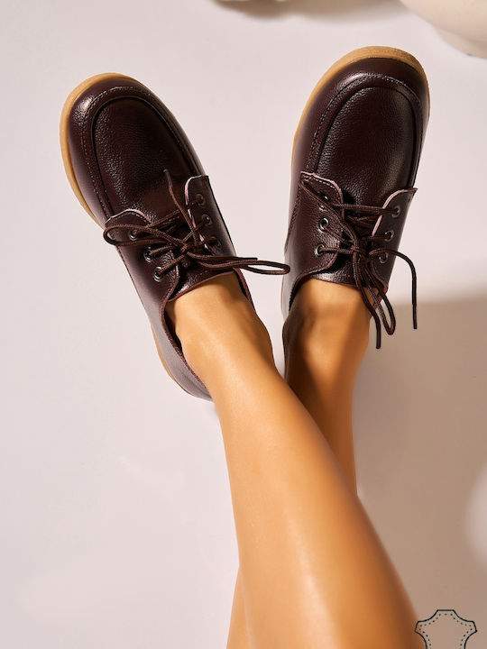 Δερμάτινα Γυναικεία Oxfords σε Καφέ Χρώμα
