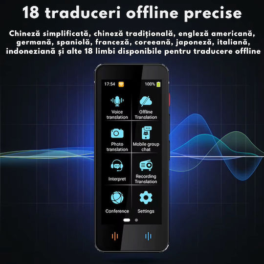 Traducător Vocal Digital Inteligent Bidirecțional Peste 137 de Limbi Online Offline Visionhub Traducere în Timp Real Voce Text Fotografii Wi-fi Ecran Tactil de 2,4 Inch 8gb Negru
