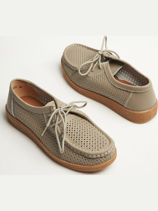 Δερμάτινα Γυναικεία Oxfords σε Γκρι Χρώμα