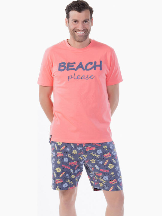 MEI Summer Men's Cotton Pajama Coral