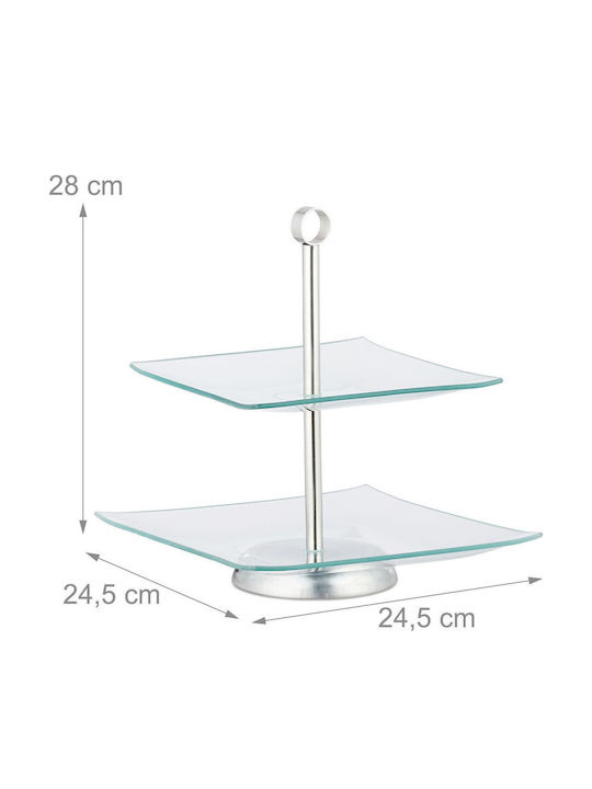 Relaxdays Glass Tiered Appetizer Stand 2 Tiers Gray W28xL24.5xH24.5cm