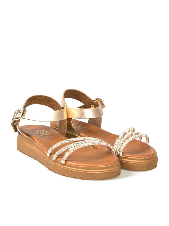 Leather Women's Flat Sandals Bronze