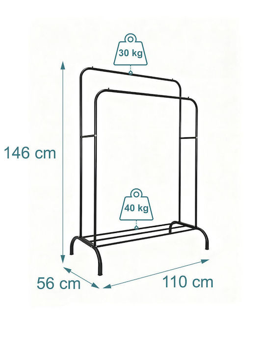 Relaxdays Cremasteră de Podea din Metal Neagră 146x56x110cm