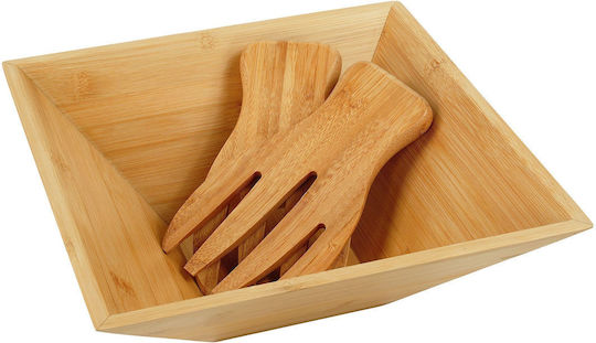 Relaxdays Salatschüssel mit Salatbesteck Hölzernes Beiges 10x28cm