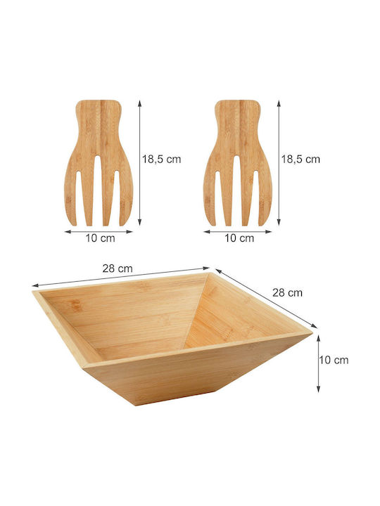 Relaxdays Bol Pentru Salate Cu Linguri Din Lemn Bej 10x28cm
