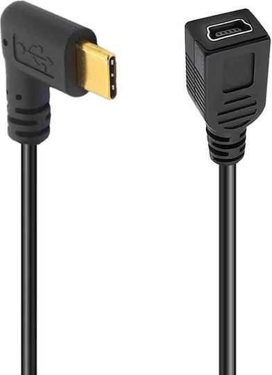 Cablu Usb-c La Mini Usb 5-pin Usb 3.1 Tip C La Mini Usb B Adaptor Unghi Drept Transfer Date Încărcare 480mbps Compatibil Gopro Cameră Gps Hdd Laptop Macbook 25 Cm Negru