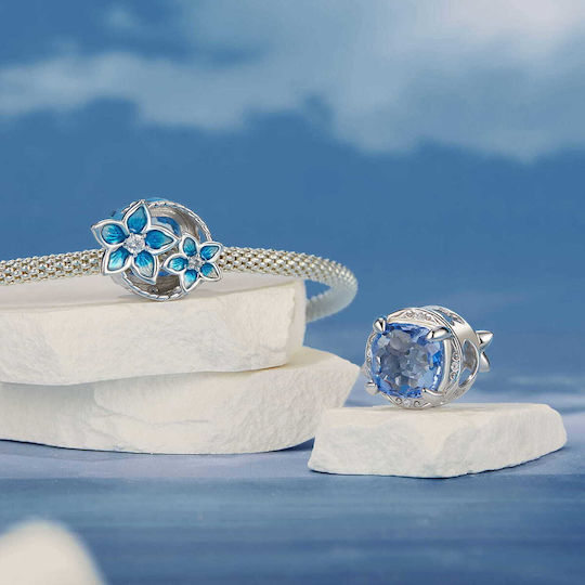 Silber Charm 925 Blaue Tropfen Blumen