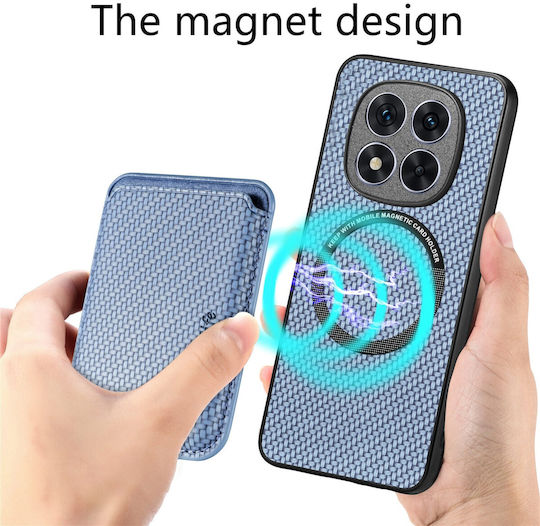 Forcell Carbon Fiber Card Magnetic Back Cover Silicone / Tempered Glass Blue (Redmi Note 14 Pro 5G / Poco X7)