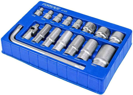 Set 15 Tool Sockets 10-36 Mm Cr-v Knob