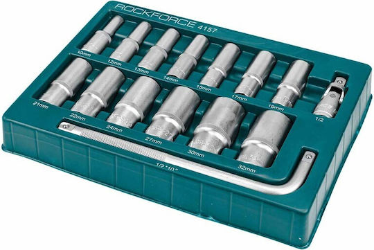Set Chei Tubulare Adânci Lungi 6 Puncte 10-32 Mm 15 Bucăți Mâner