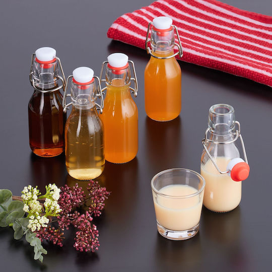 Set 24 Sticle de Sticlă Capace Etanșe 100 Ml Transparente Roșii Albe 14x5cm