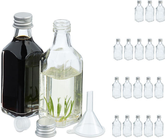 Set Sticle Mici din Sticlă 10x3.5x3.5 Cm Transparent Cap Argintiu cu Filet 50 Ml Fiecare