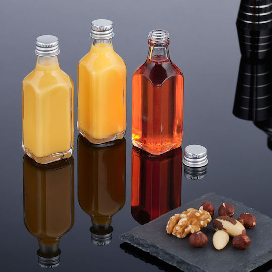 Set Sticle Mici din Sticlă 10x3.5x3.5 Cm Transparent Cap Argintiu cu Filet 50 Ml Fiecare
